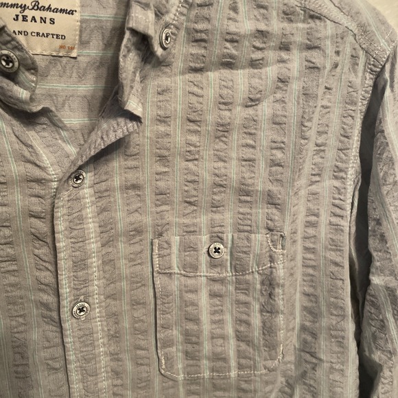 Tommy Bahama Jeans Seersucker Shirt Mens M Blue Striped Button Up - Picture 3 of 4